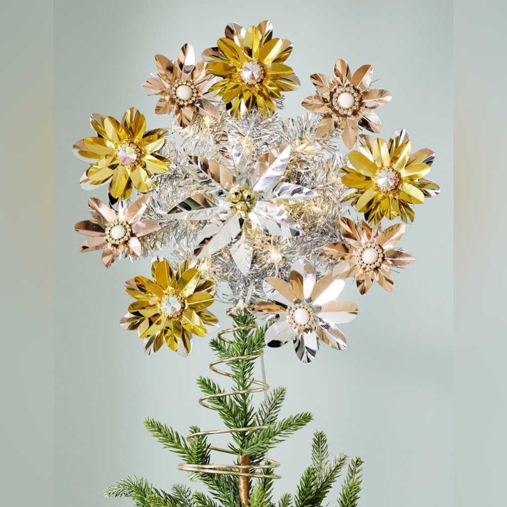 π Anthropologie Light-Up Tinsel Tree Topper Gold Silver Copper Mix Metal